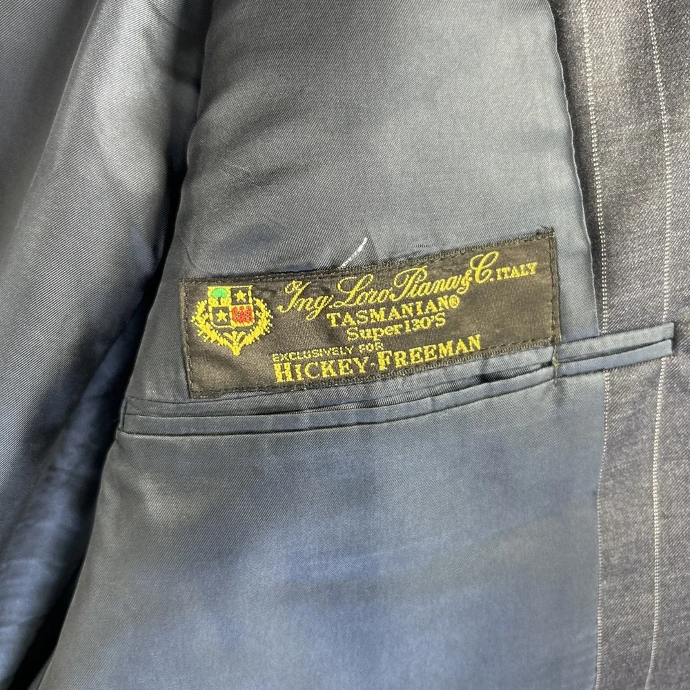 Loro Piana Hickey Freeman Blazer Mens 43 Long Navy Pinstripe Tasmanian 130s Coat